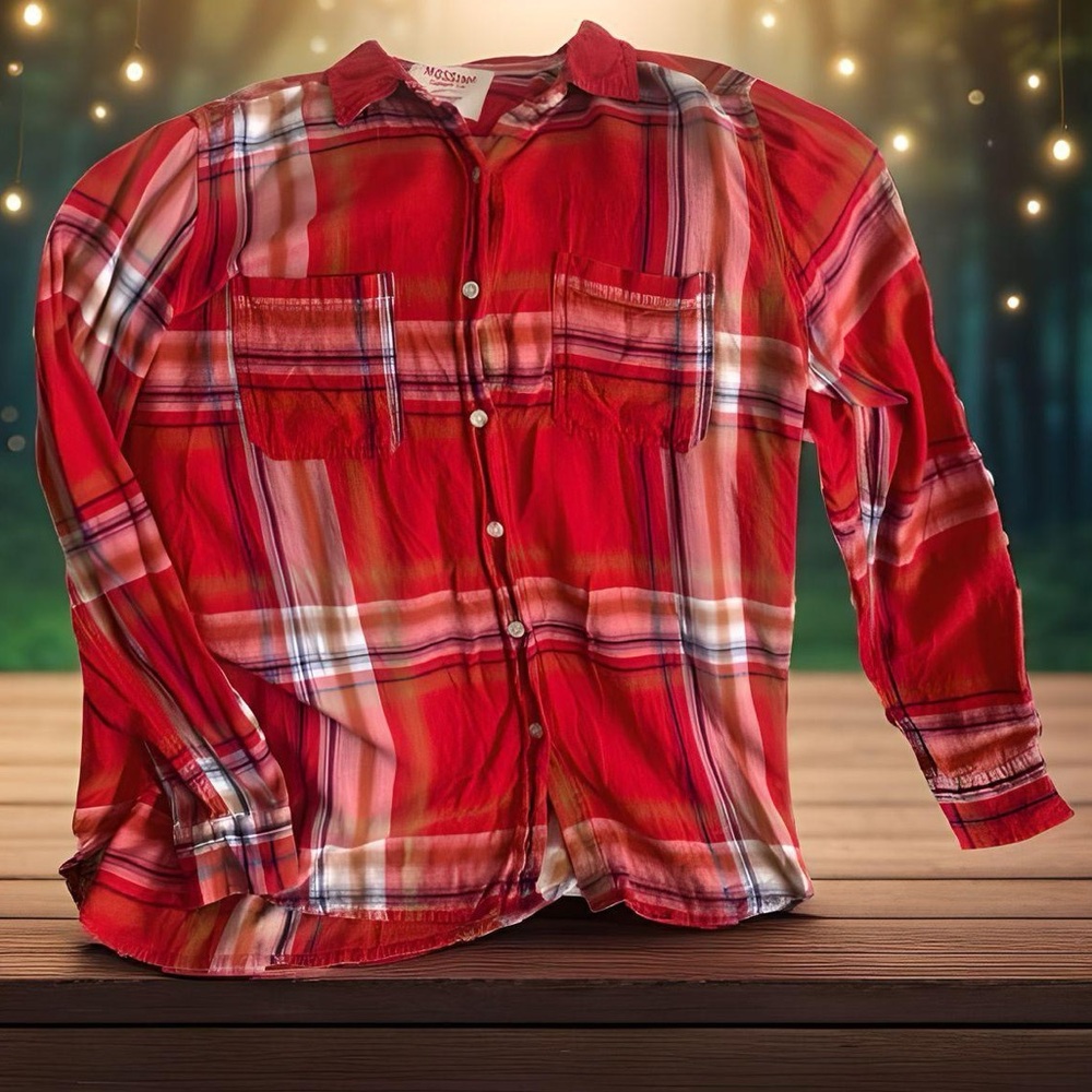 Pre Owned Women’s Mossimo Supply Co Boyfriend Fit Plaid Button Up Shirt Sz Lg